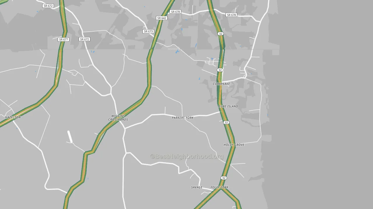 Corapeake, NC Map of Noise Levels in Corapeake