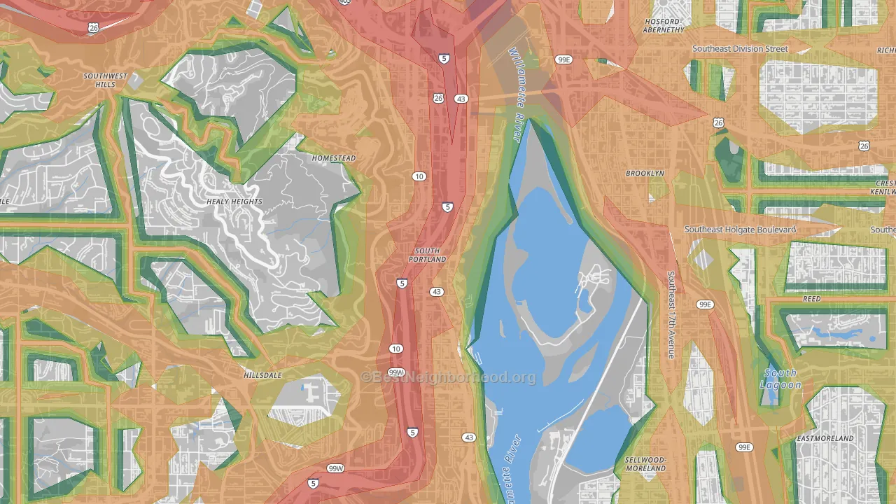 Corbett-Terwilliger-Lair Hill, Portland, OR Map of Noise Levels in Corbett-Terwilliger-Lair Hill