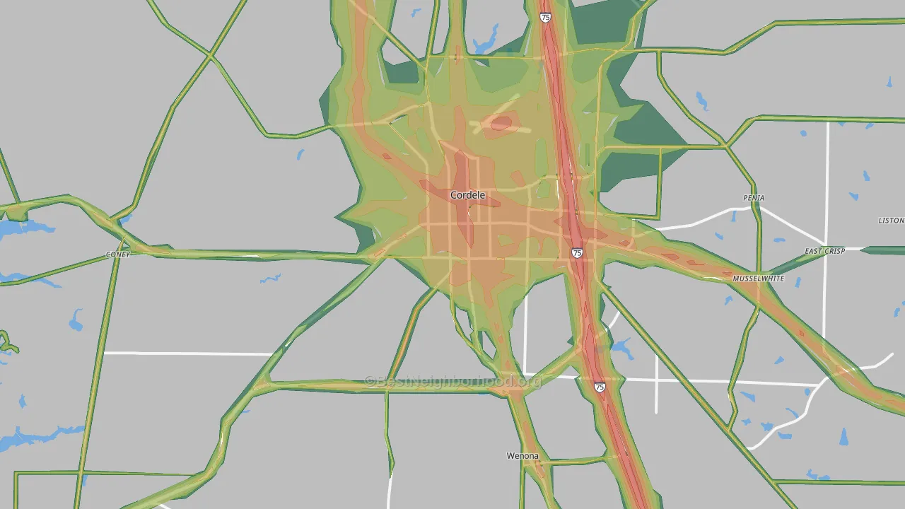 Cordele, GA Map of Noise Levels in Cordele