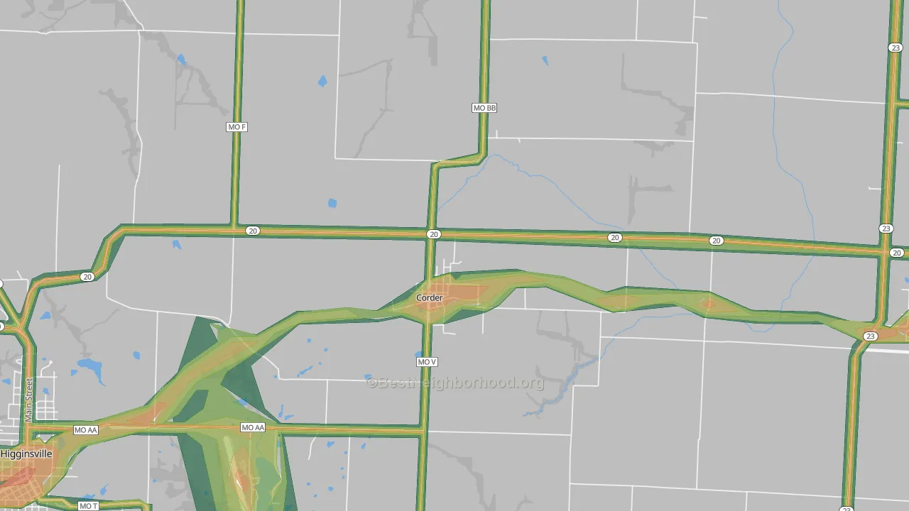 Corder, MO Map of Noise Levels in Corder