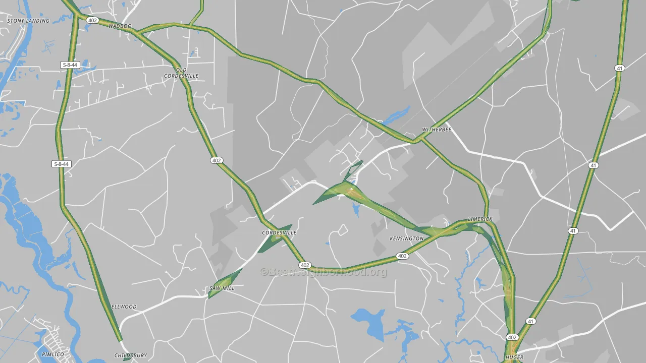 Cordesville, SC Map of Noise Levels in Cordesville