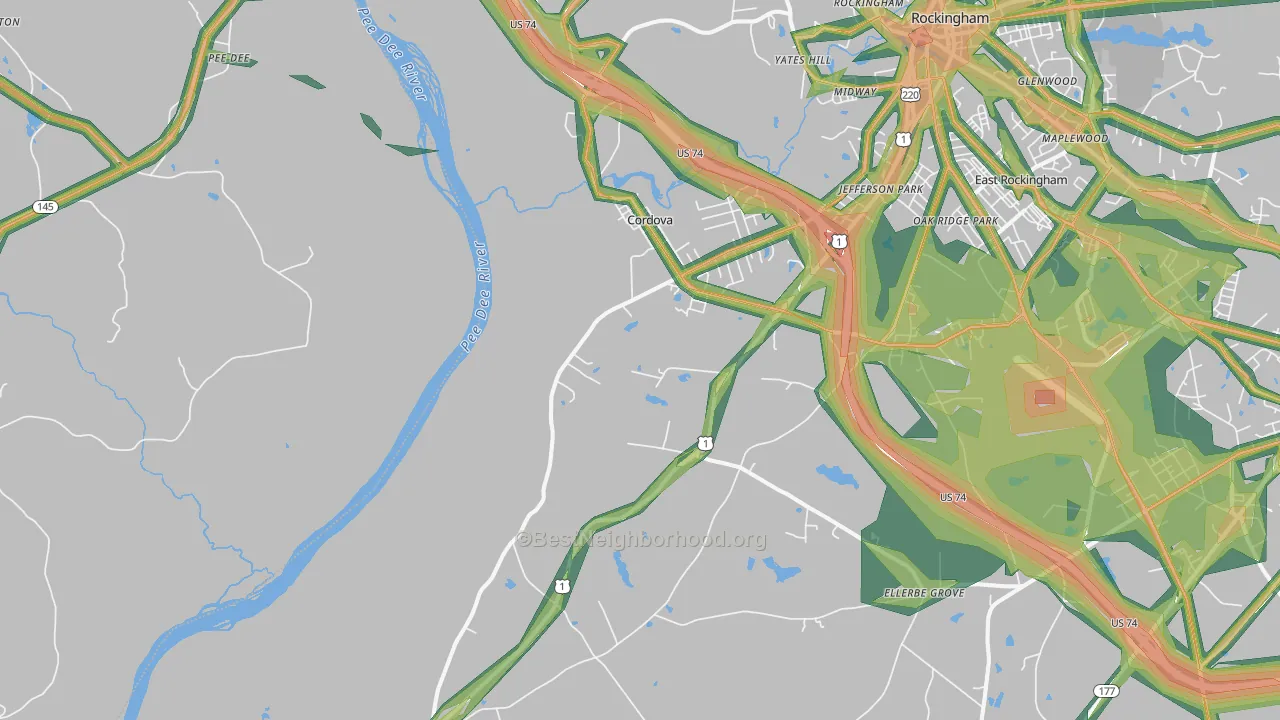 Cordova, NC Map of Noise Levels in Cordova