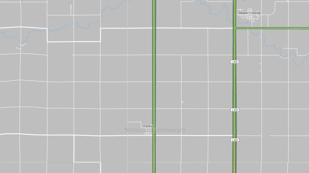 Cordova, NE Map of Noise Levels in Cordova