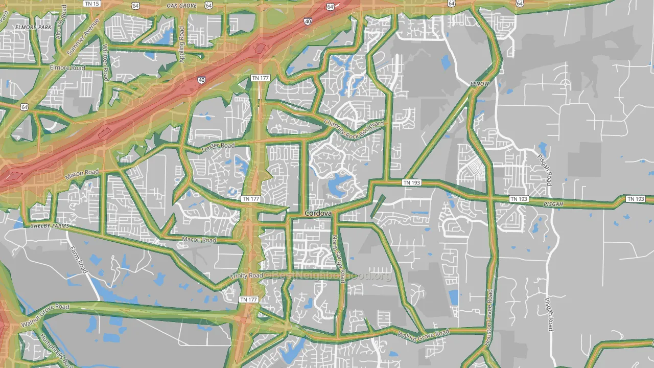 Cordova, TN Map of Noise Levels in Cordova