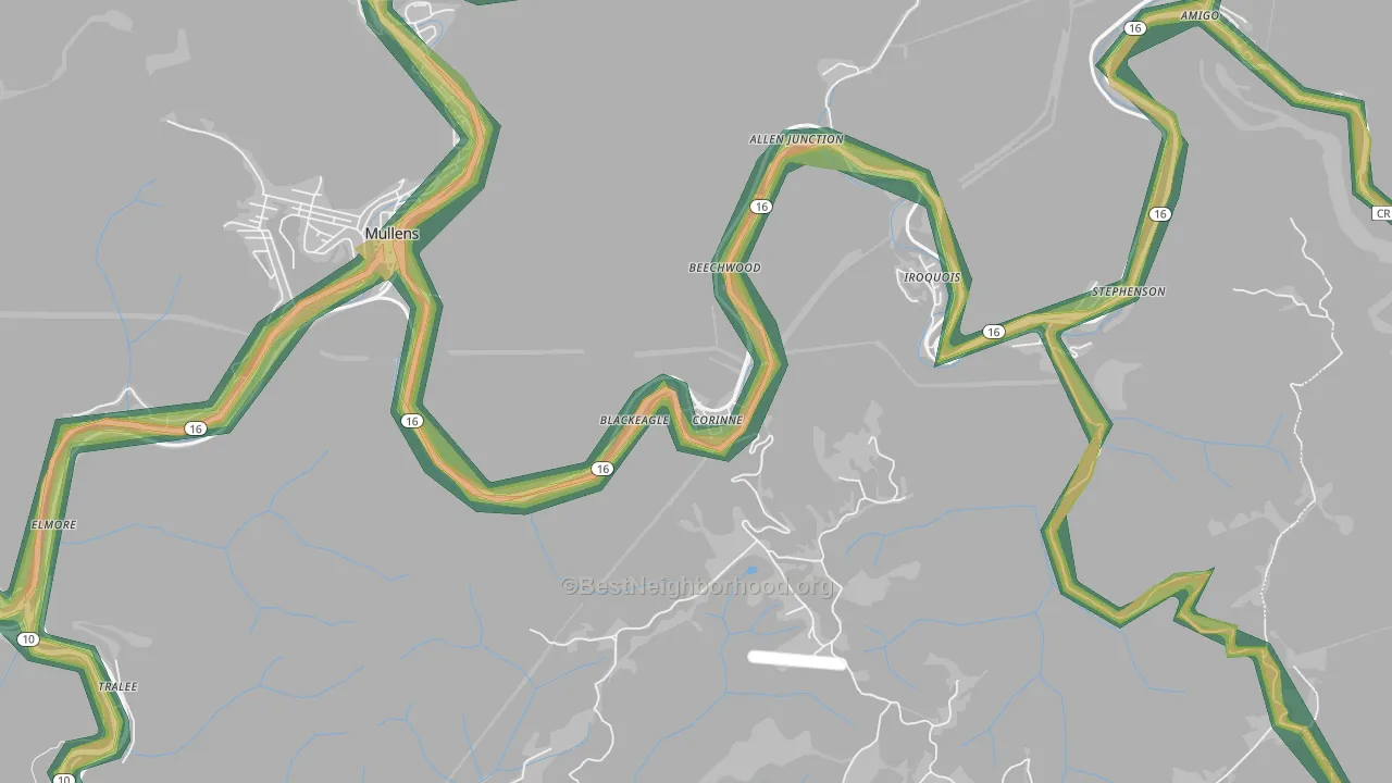 Corinne, WV Map of Noise Levels in Corinne