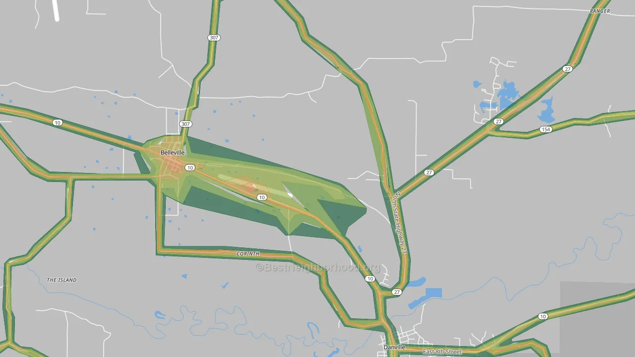 Corinth, AR Map of Noise Levels in Corinth
