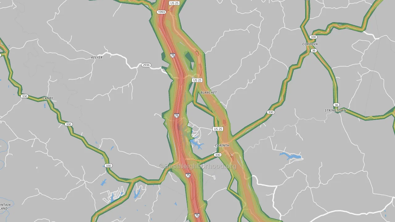 Corinth, KY Map of Noise Levels in Corinth