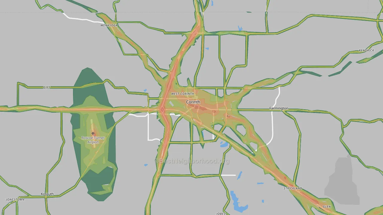Corinth, MS Map of Noise Levels in Corinth