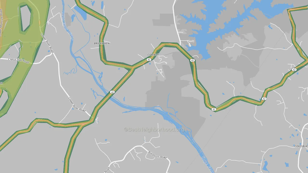 Corinth, NC Map of Noise Levels in Corinth