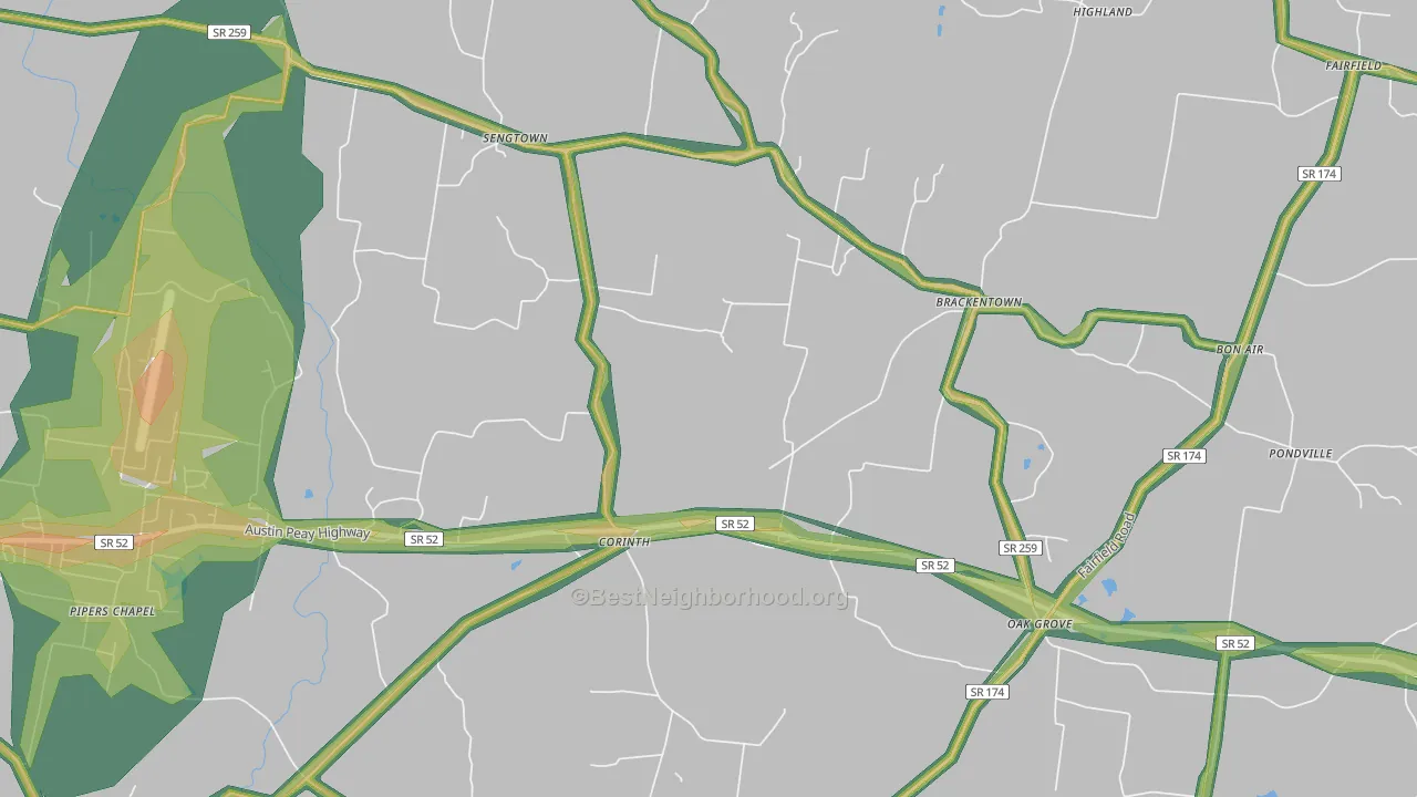 Corinth, TN Map of Noise Levels in Corinth