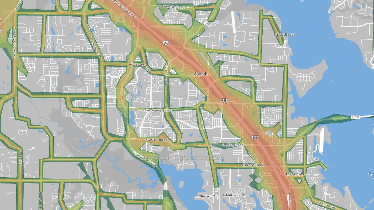 Corinth, TX Map of Noise Levels in Corinth