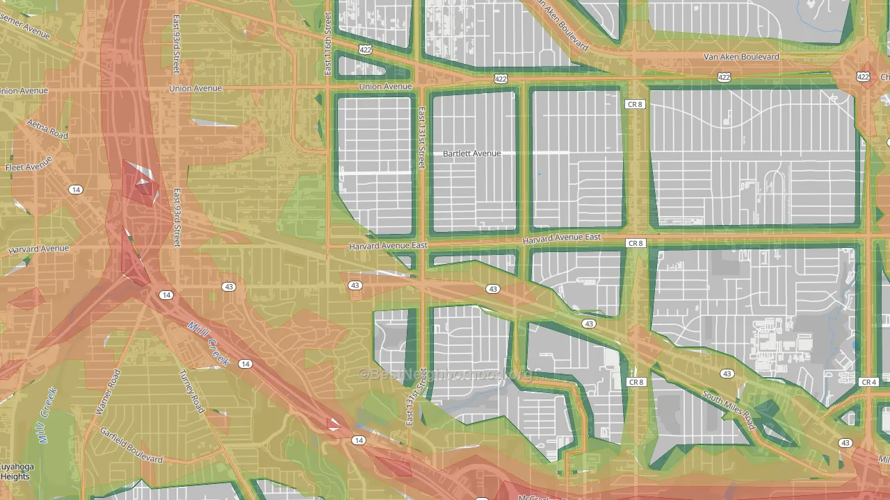 Corlett, Cleveland, OH Map of Noise Levels in Corlett