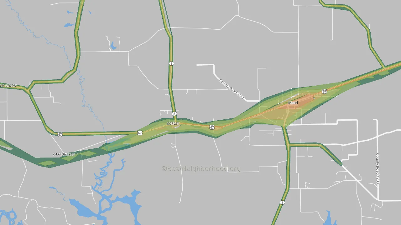 Corley, TX Map of Noise Levels in Corley