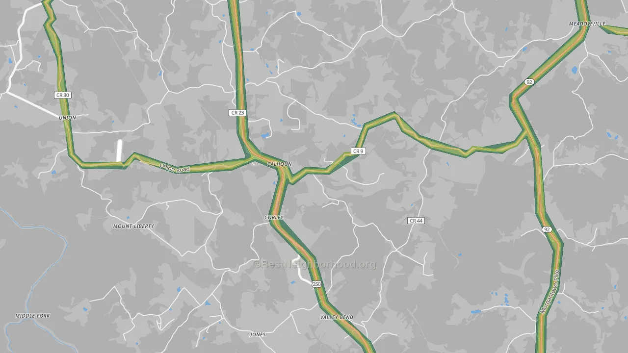 Corley, WV Map of Noise Levels in Corley