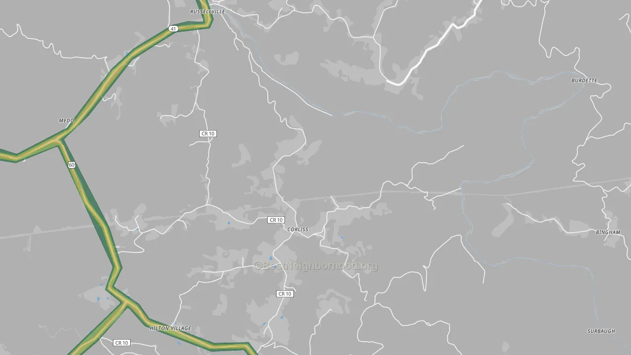 Corliss, WV Map of Noise Levels in Corliss