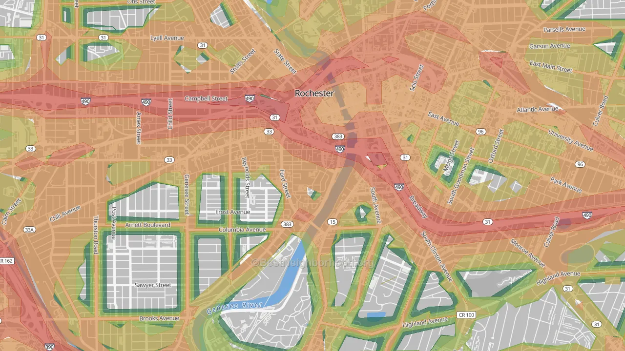 Corn Hill, Rochester, NY Map of Noise Levels in Corn Hill