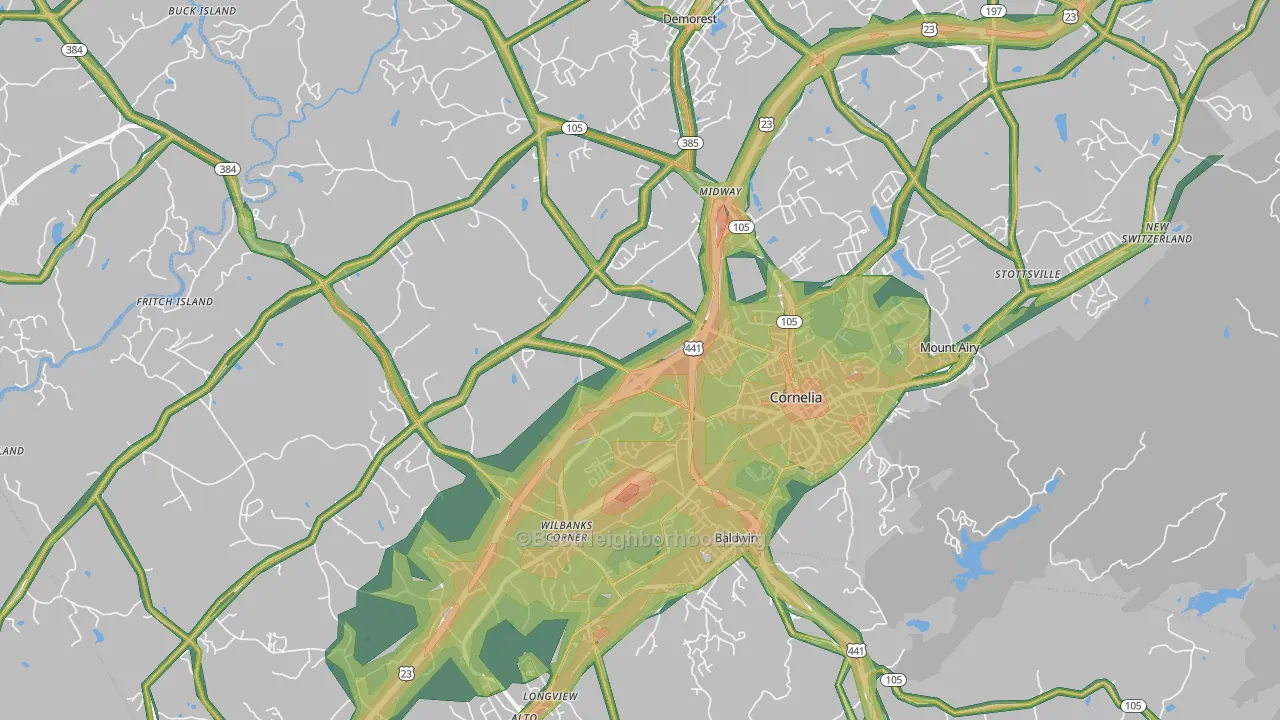 Cornelia, GA Map of Noise Levels in Cornelia