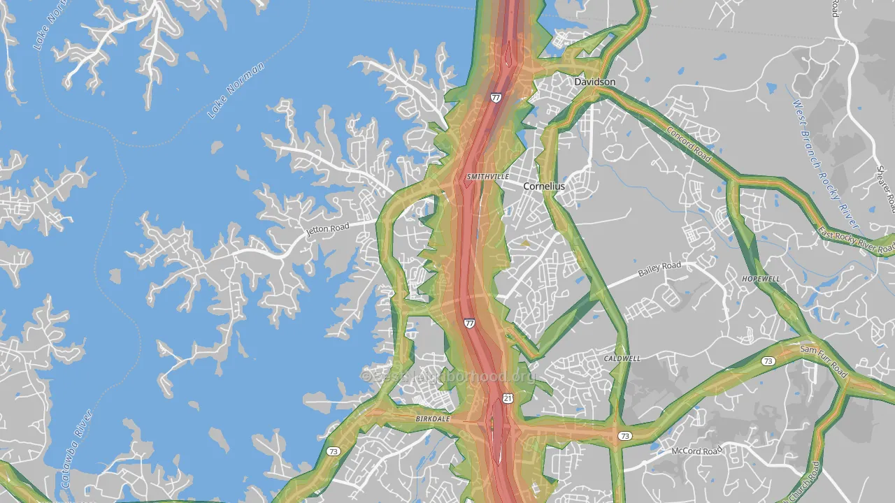 Cornelius, NC Map of Noise Levels in Cornelius