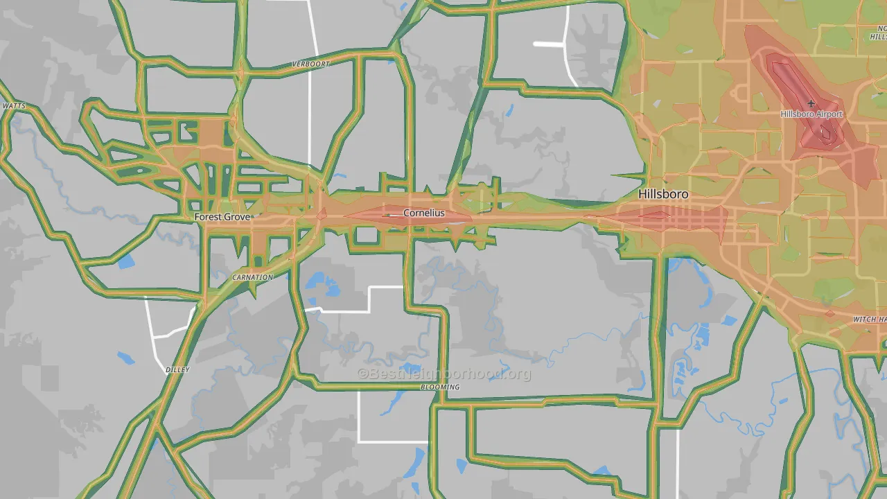 Cornelius, OR Map of Noise Levels in Cornelius