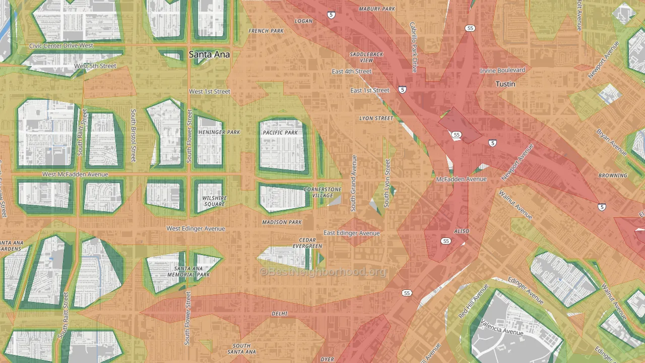 Cornerstone Village, Santa Ana, CA Map of Noise Levels in Cornerstone Village