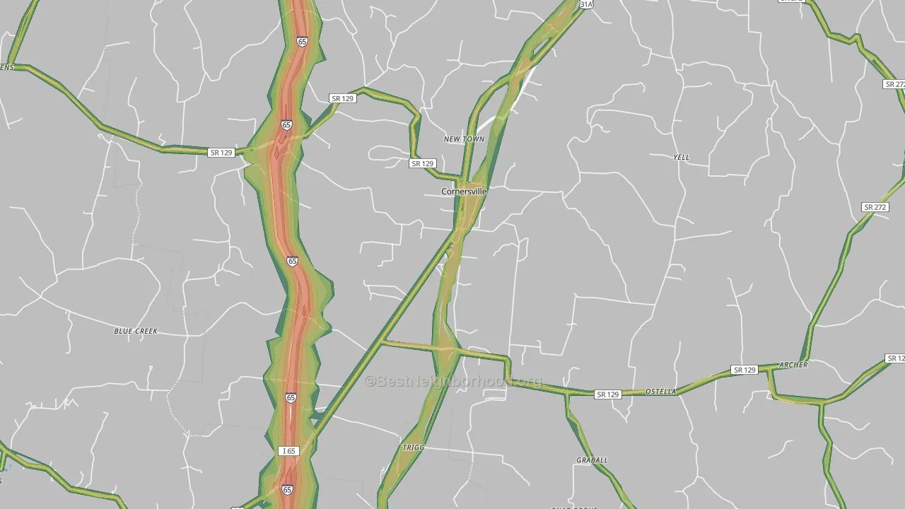 Cornersville, TN Map of Noise Levels in Cornersville
