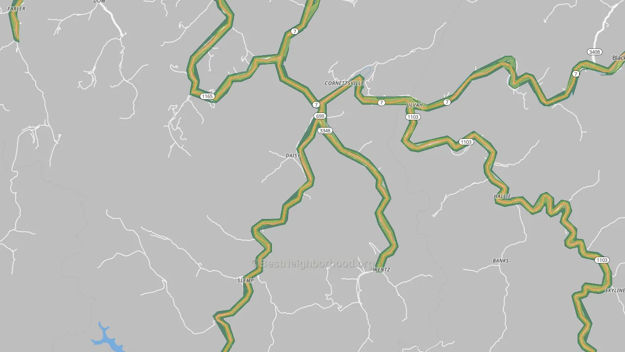 Cornettsville, KY Map of Noise Levels in Cornettsville