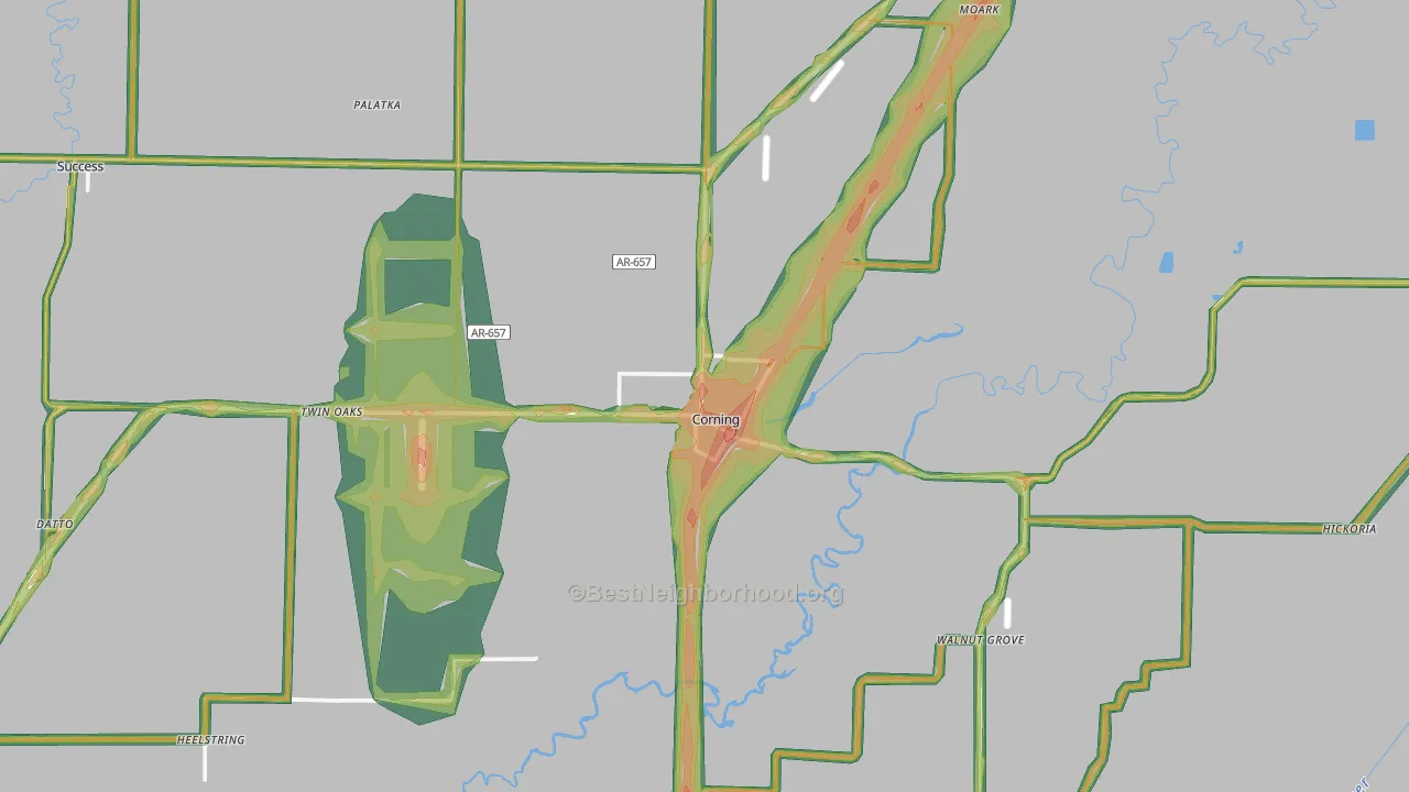 Corning, AR Map of Noise Levels in Corning