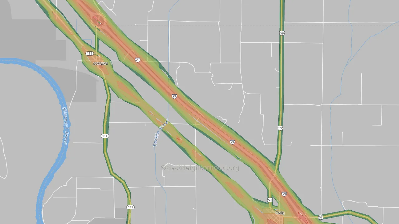 Corning, MO Map of Noise Levels in Corning