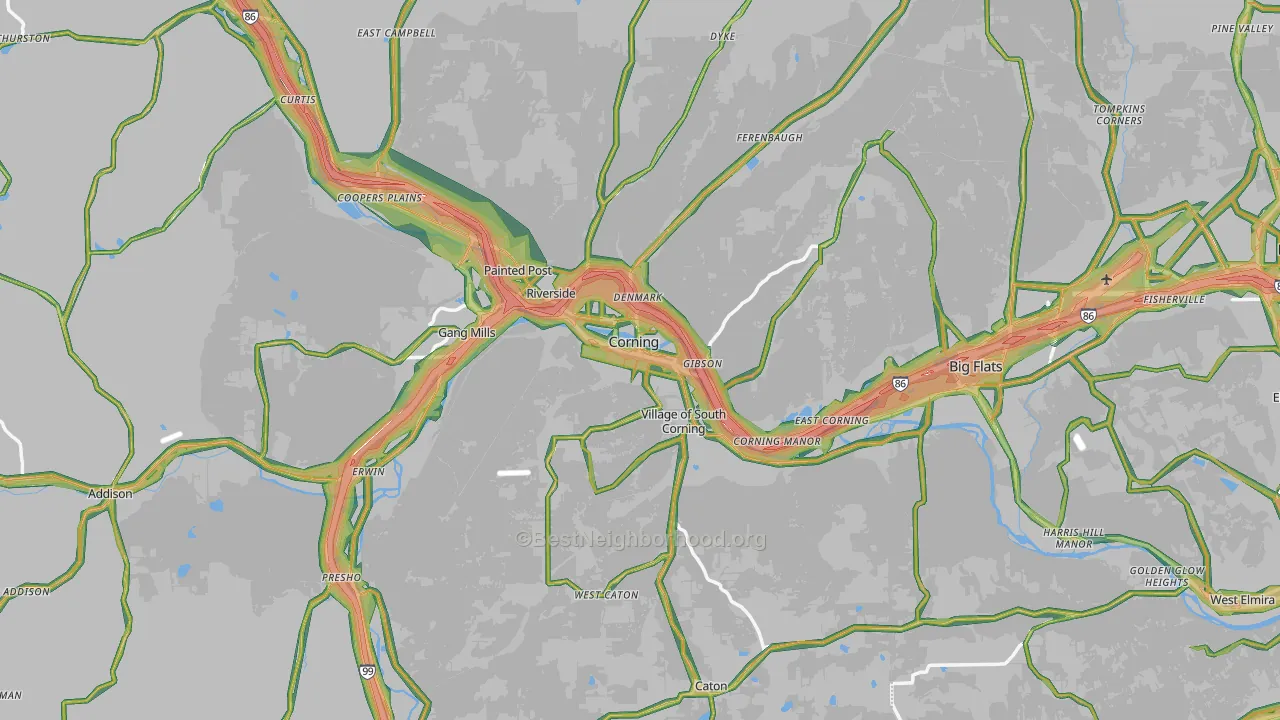 Corning, NY Map of Noise Levels in Corning