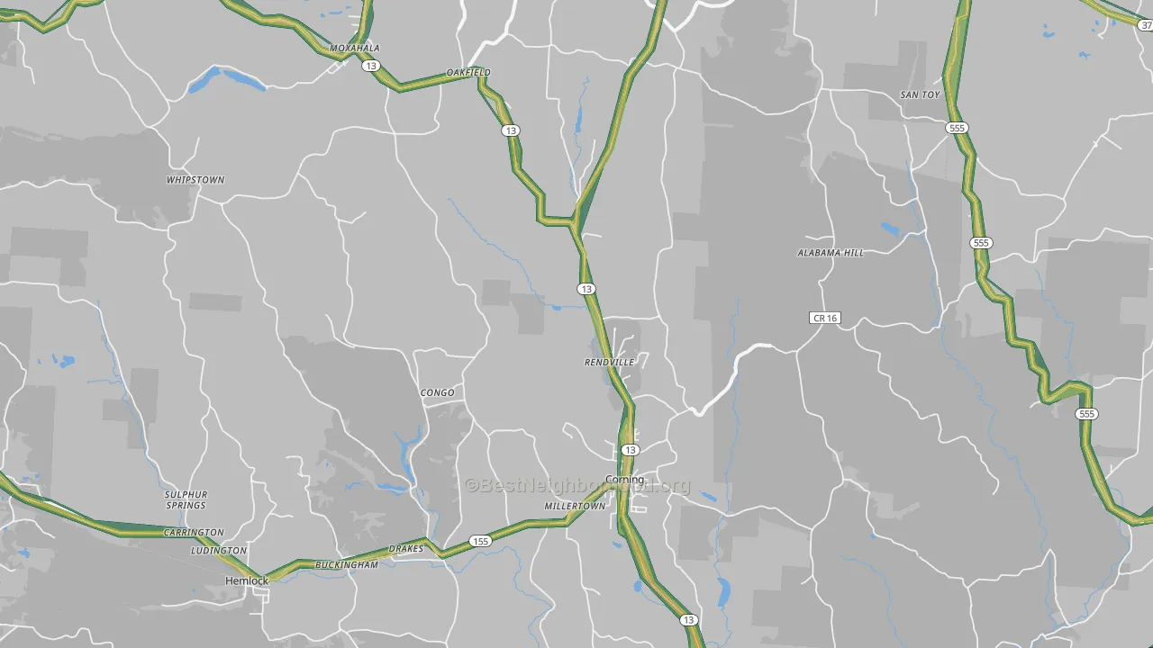 Corning, OH Map of Noise Levels in Corning