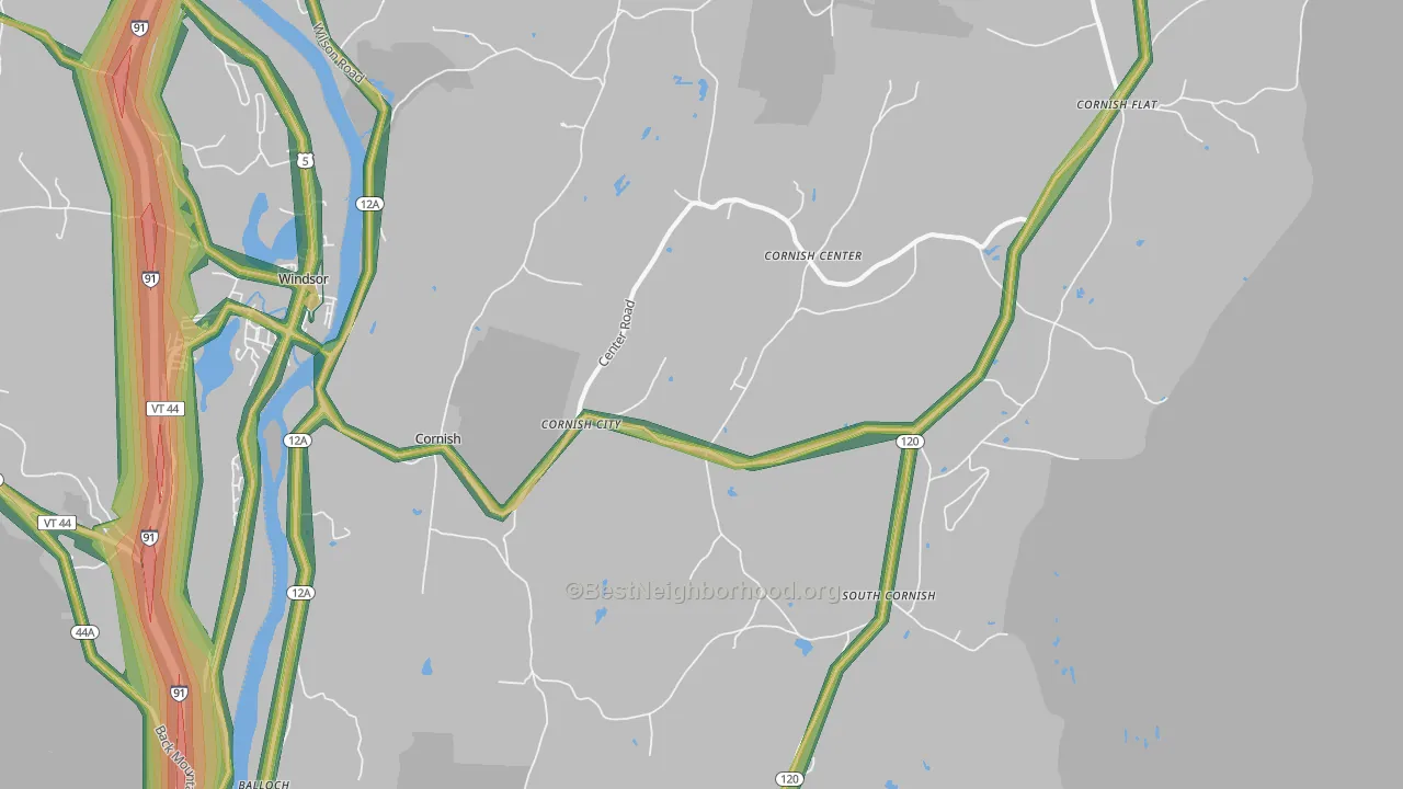 Cornish, NH Map of Noise Levels in Cornish