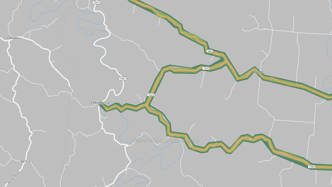 Cornishville, KY Map of Noise Levels in Cornishville
