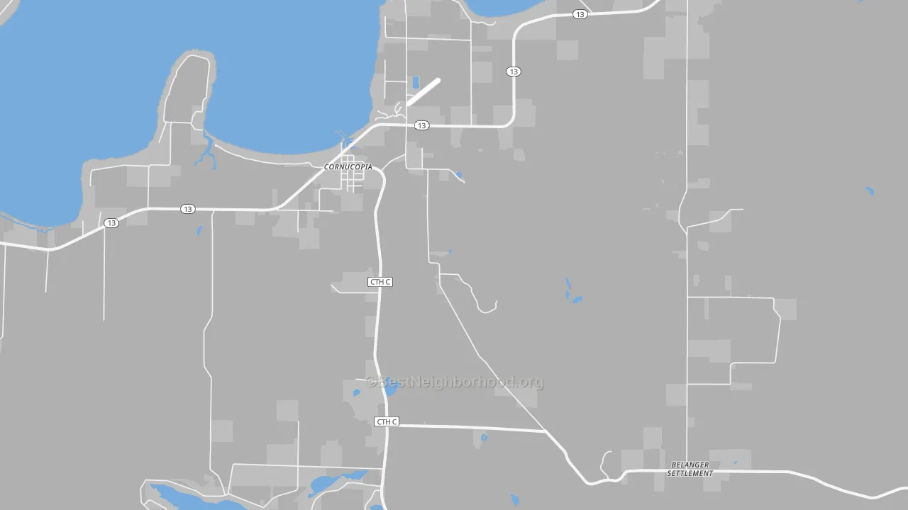 Cornucopia, WI Map of Noise Levels in Cornucopia