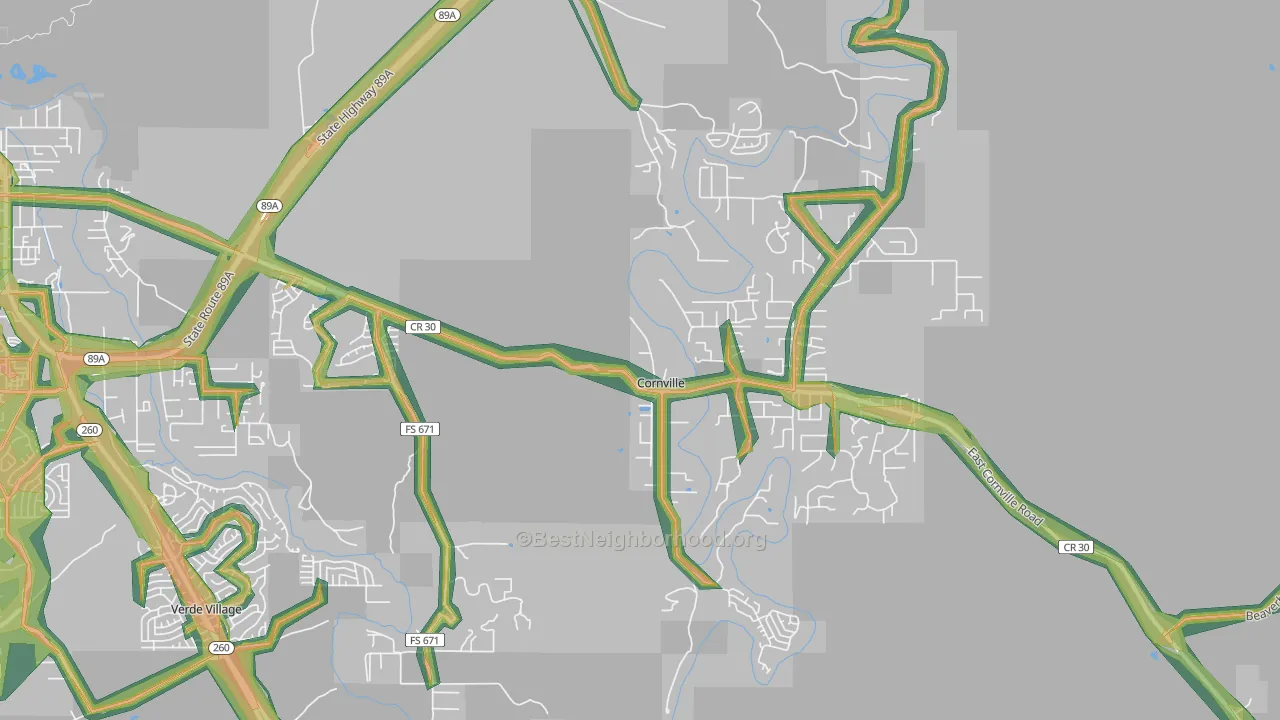 Cornville, AZ Map of Noise Levels in Cornville