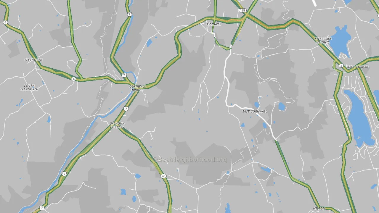 Cornwall, CT Map of Noise Levels in Cornwall