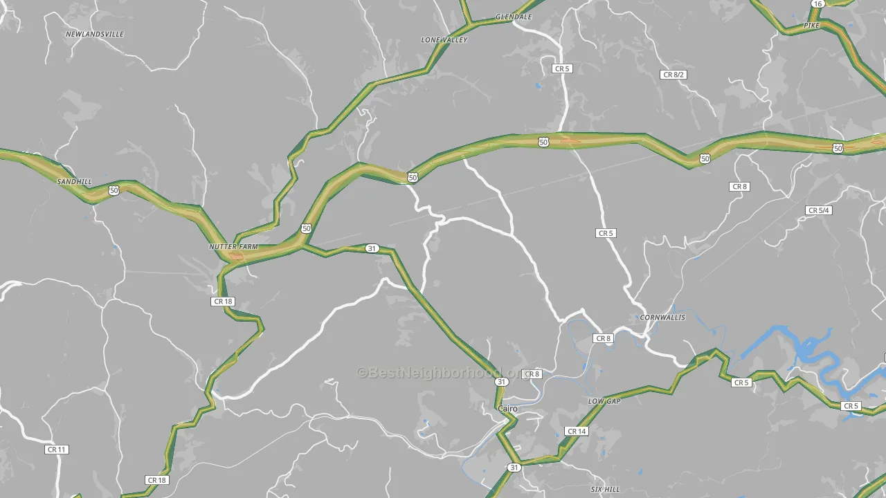 Cornwallis, WV Map of Noise Levels in Cornwallis