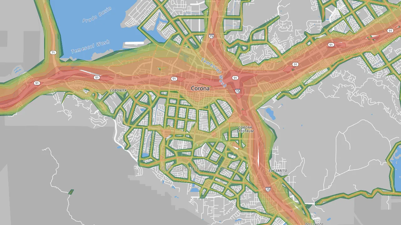 Corona, CA Map of Noise Levels in Corona