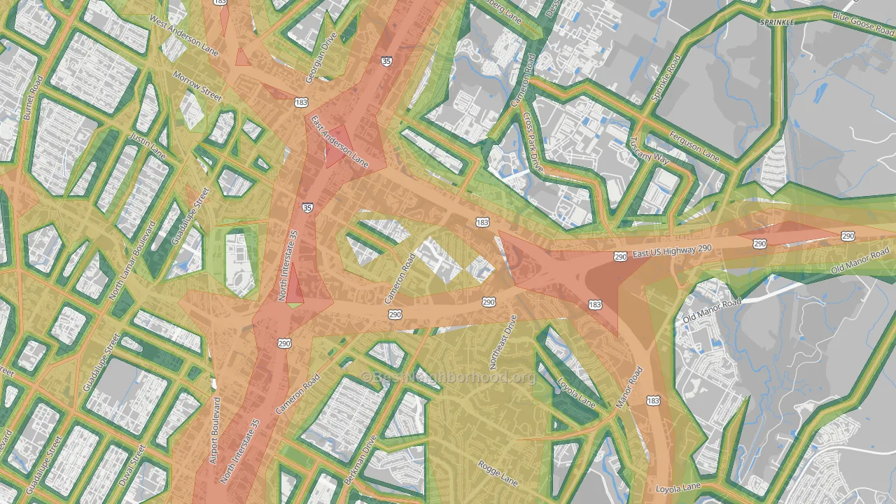 Coronado Hills, Austin, TX Map of Noise Levels in Coronado Hills