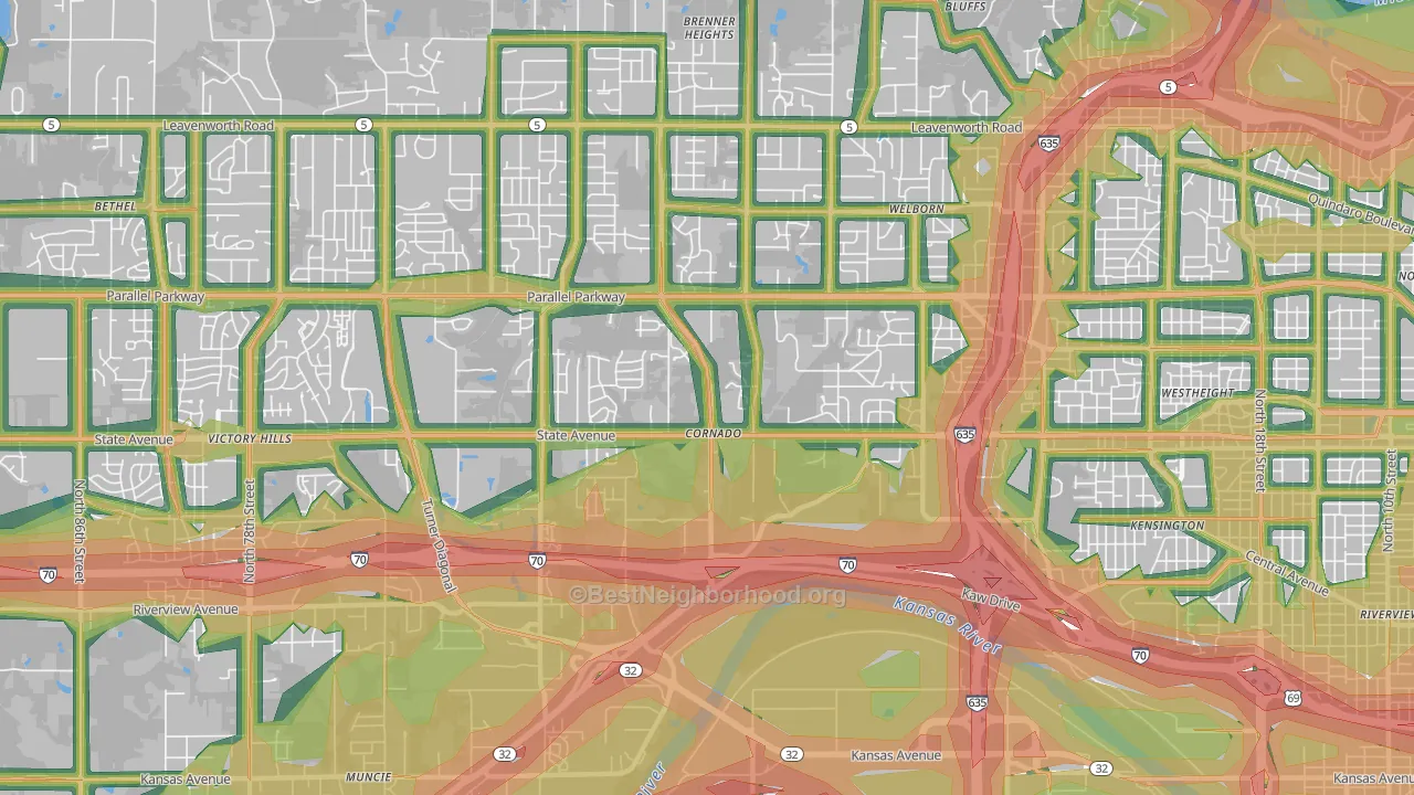 Coronado, Kansas City, KS Map of Noise Levels in Coronado