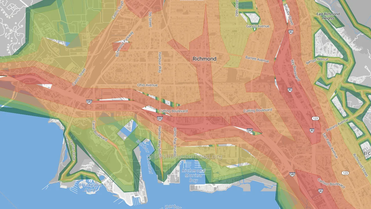 Coronado, Richmond, CA Map of Noise Levels in Coronado