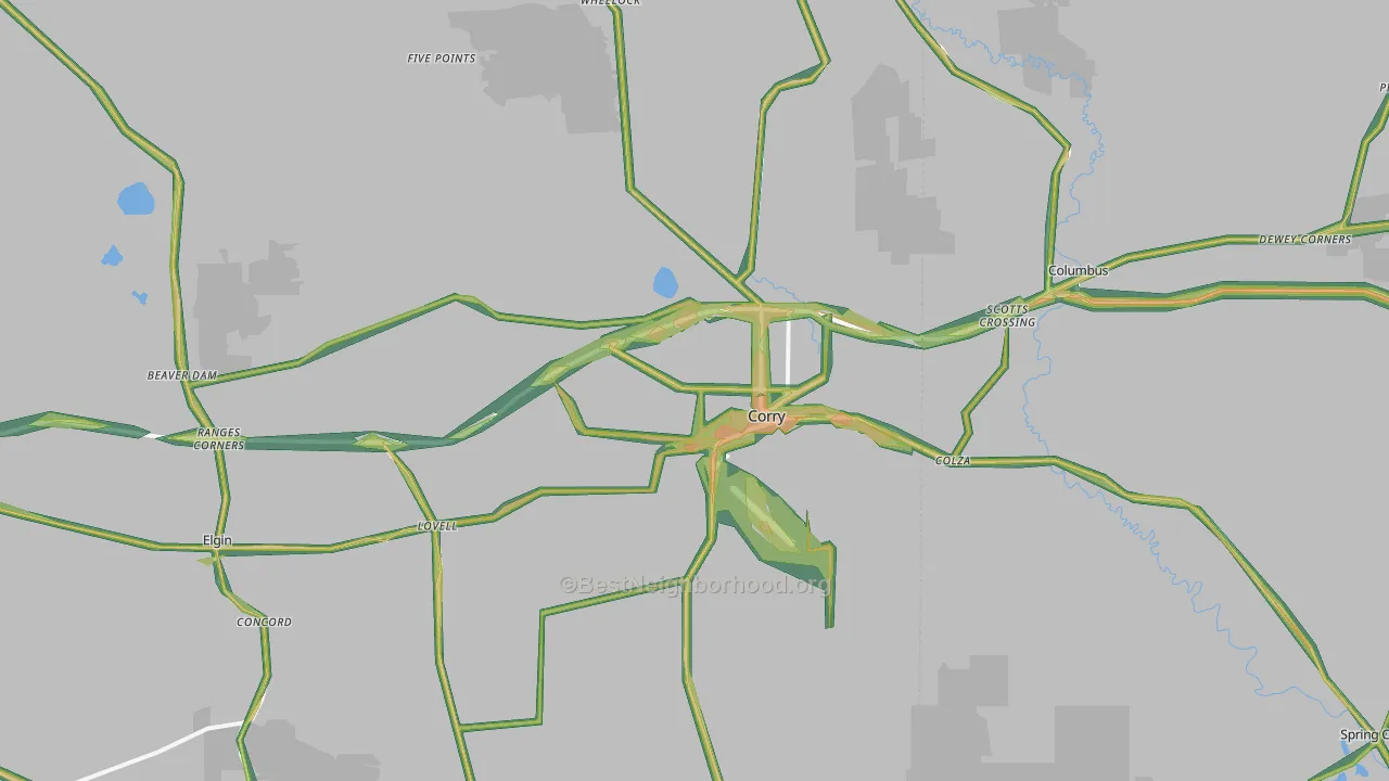 Corry, PA Map of Noise Levels in Corry