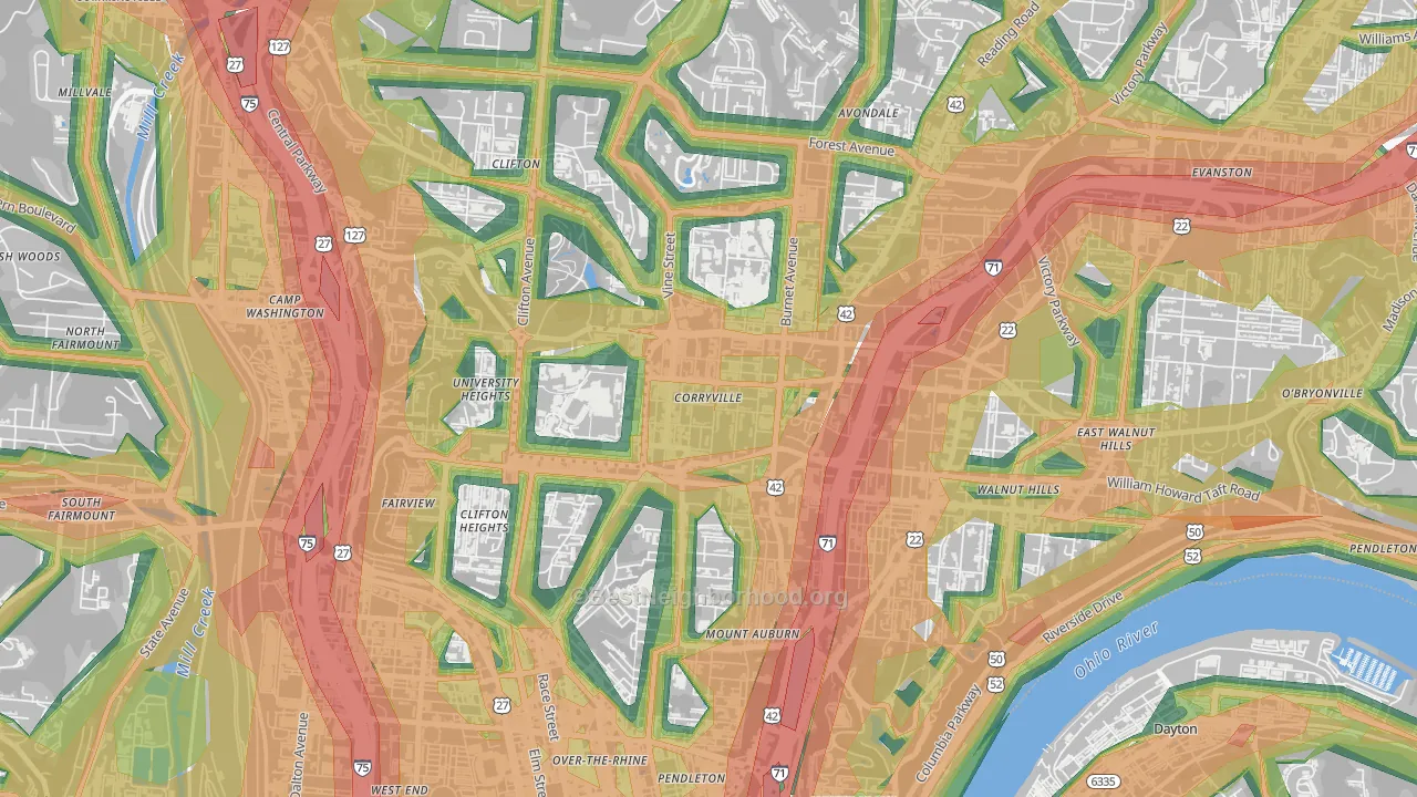 Corryville, Cincinnati, OH Map of Noise Levels in Corryville