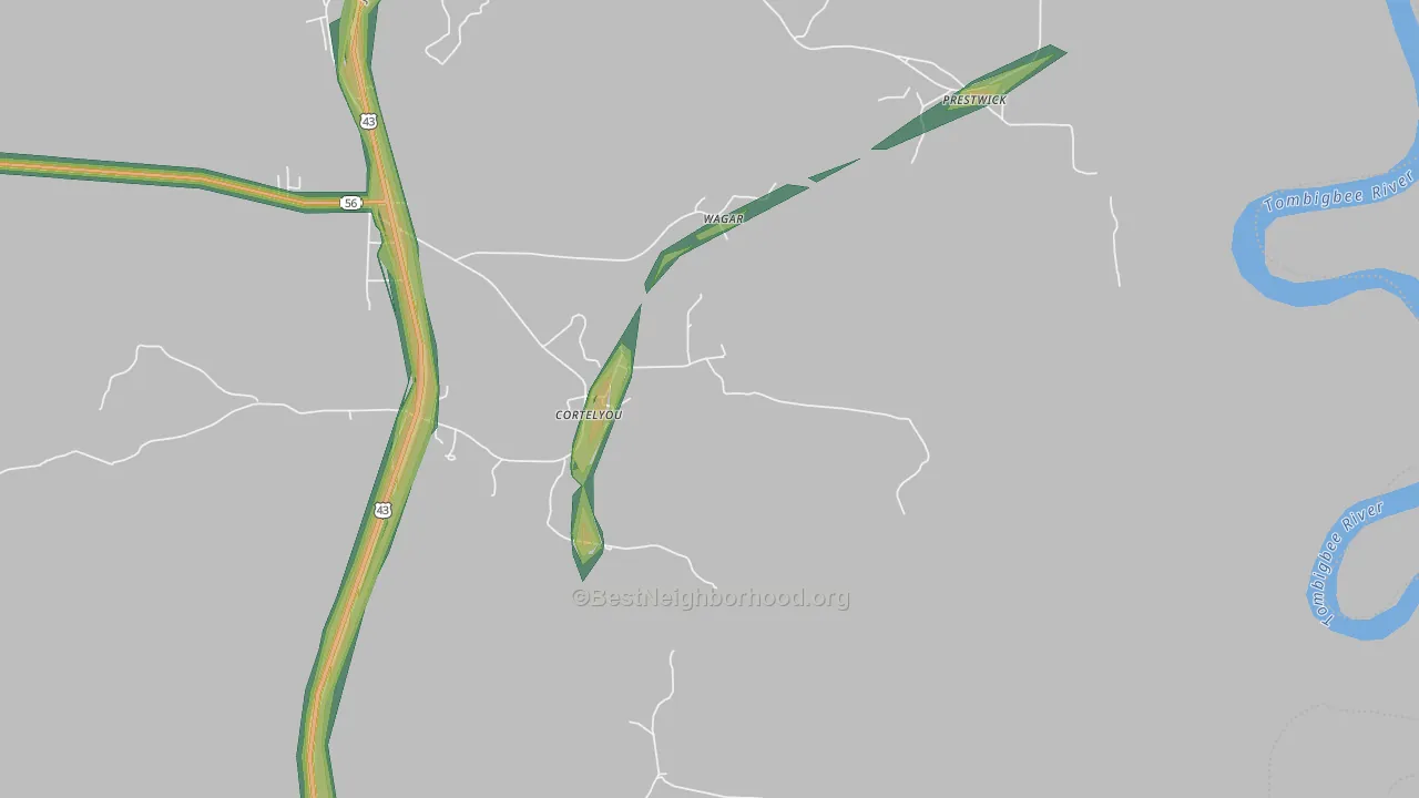 Cortelyou, AL Map of Noise Levels in Cortelyou