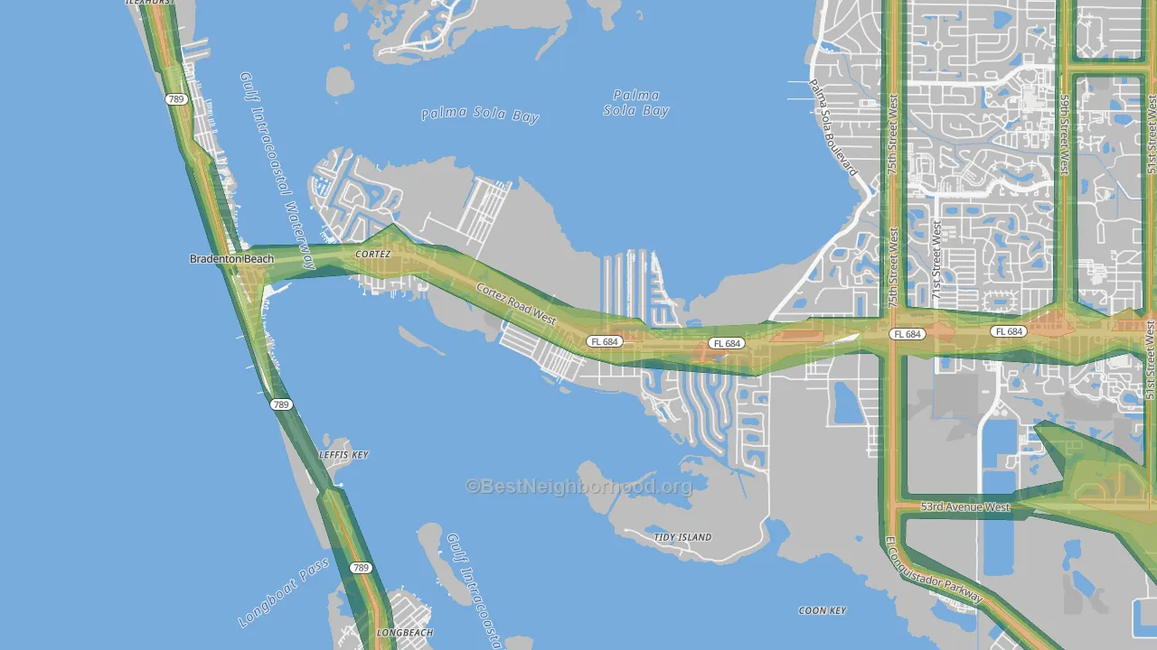 Cortez, Bradenton, FL Map of Noise Levels in Cortez