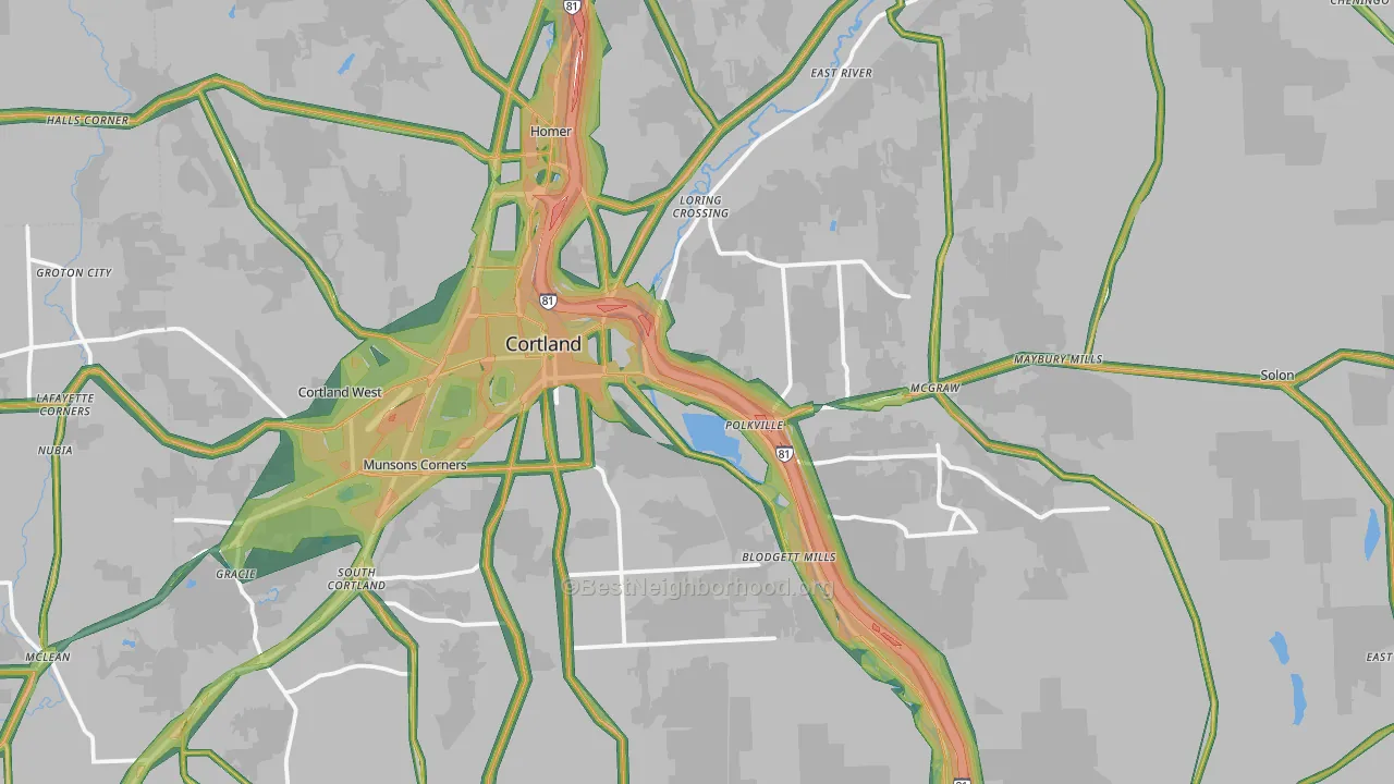 Cortland County, NY Map of Noise Levels in Cortland County