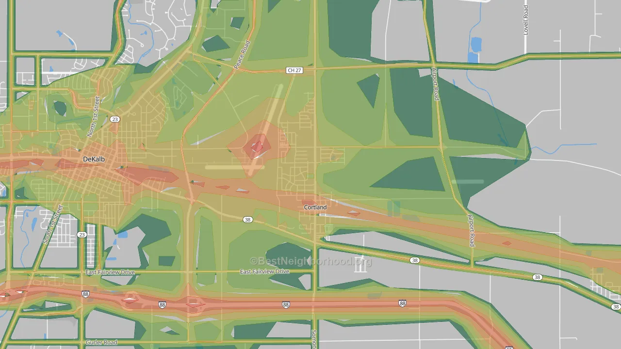 Cortland, IL Map of Noise Levels in Cortland