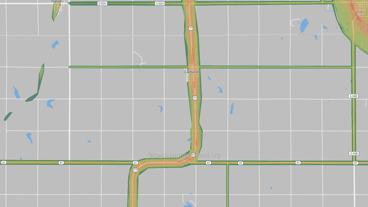 Cortland, NE Map of Noise Levels in Cortland