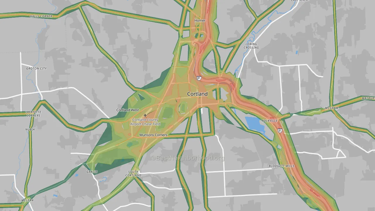 Cortland, NY Map of Noise Levels in Cortland