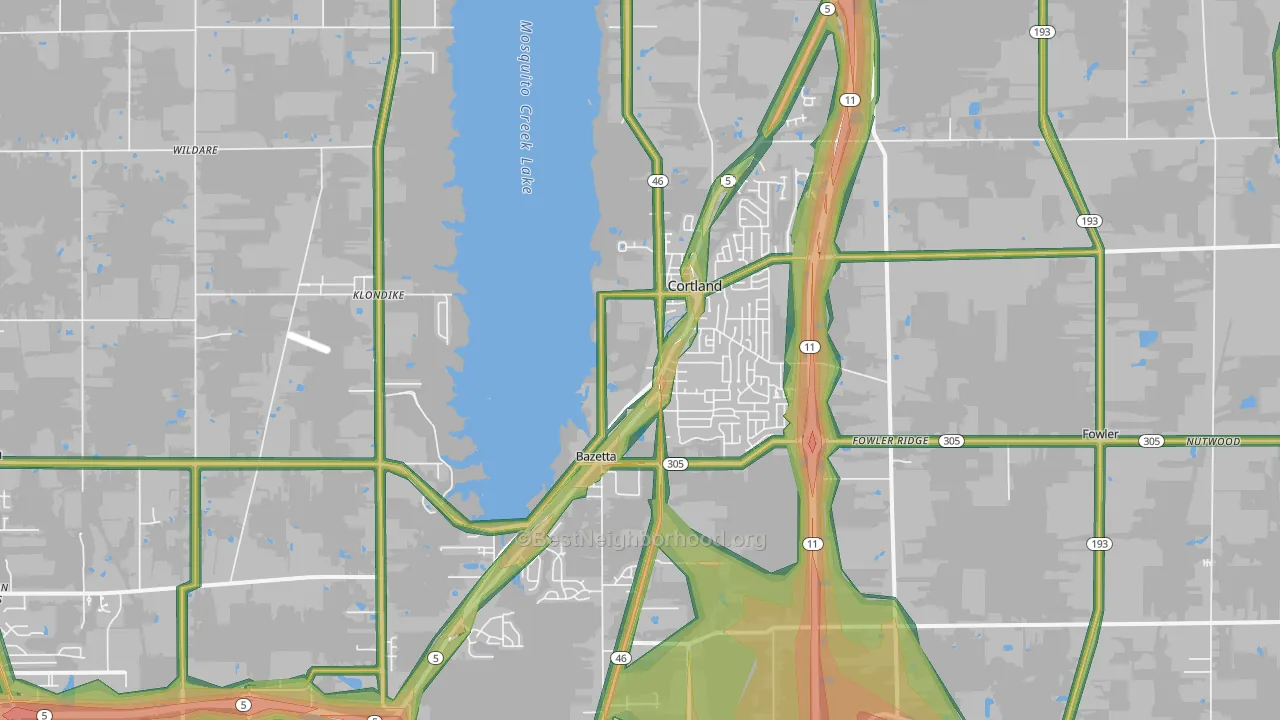 Cortland, OH Map of Noise Levels in Cortland