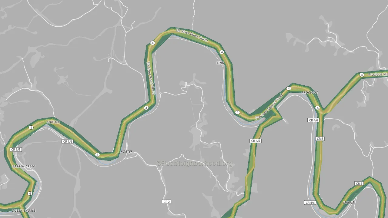 Corton, WV Map of Noise Levels in Corton